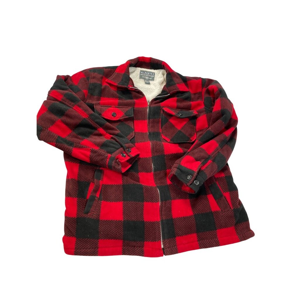 Maxxsell Mens Sherpa Lined Buffalo Plaid Red Black Winter Jacket Size XXL SKU 93 - Picture 1 of 15